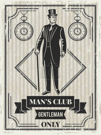 Illustration for Design template of retro poster for gentleman club. Vector banner victorian man illustration - Royalty Free Image
