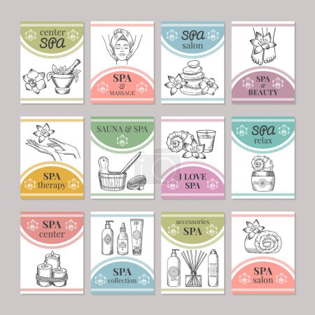 Ilustración de Plantilla de diseño de diferentes tarjetas para salón de spa o centro cosmético. Tarjeta de spa y salón de belleza. Ilustración vectorial - Imagen libre de derechos