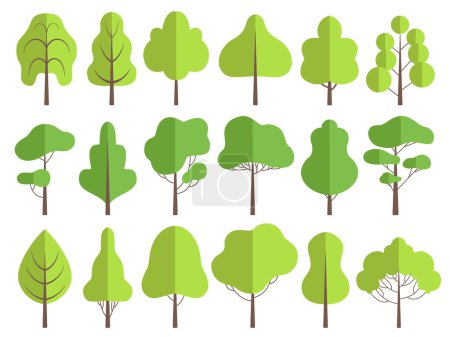 Ilustración de Árboles planos. Naturaleza verde colección de plantas vectoriales árboles ilustraciones. Bosque árbol verde natural, conjunto de plantas - Imagen libre de derechos