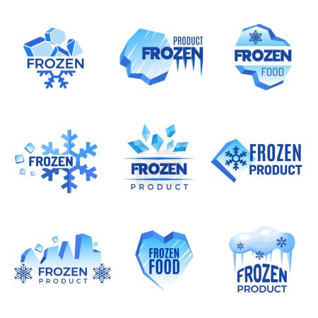 Téléchargez les illustrations : Logo Ice. Badges abstraits de produits congelés symboles vectoriels de froid et de glace. Badge en cristal glacé pour illustration de produit congelé - en licence libre de droit