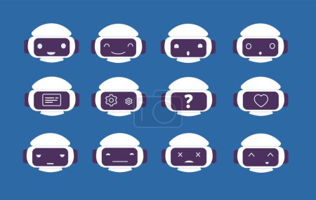 Illustration for Robot avatar. Chatbot emotions online symbols on robot screen face vector character. Robot face, computer machine chat, ai assistance digital illustration - Royalty Free Image