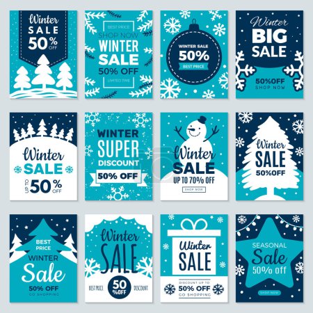 Illustration for Christmas sale. Winter promotional labels cards advertising special offers season sales and perfect offers vector cards collection. Christmas promotion discount poster, best price sale illustration - Royalty Free Image