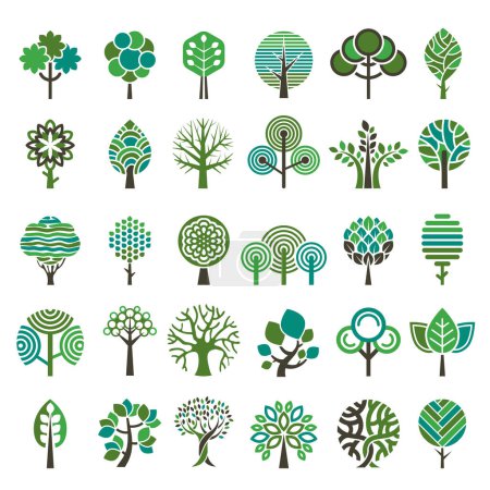 Illustration for Logo tree. Eco nature wood trees stylized emblems or badges vector collection. Illustration stylized logo tree, emblem badge tree - Royalty Free Image