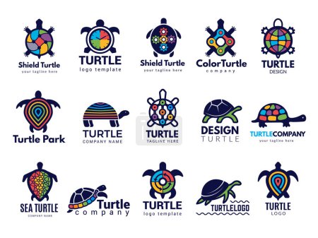 Illustration for Turtle symbols. Business logo wild sea animals tortoise vector colored stylized pictures collection. Animal turtle company logo, sea tortoise illustration - Royalty Free Image