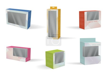 Ilustración de Paquete cosmético. Diseño moderno de etiquetas para ilustraciones de vectores de cajas de regalo de plástico. Paquete del producto de la caja, envase de promoción - Imagen libre de derechos