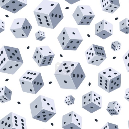 Illustration for Dice vector pattern. Seamless background with picture of dice. Illustrations for game club or casino. Dice and chance game, cube random - Royalty Free Image