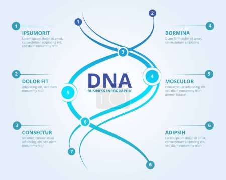 Illustration for Dna infographics. Spiral human biology structure vector medical scientific concept with place for your text. Illustration of dna chemistry information infographic structure illustration - Royalty Free Image