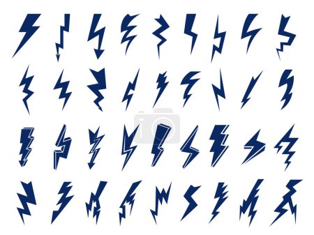 Illustration for Electrical symbols. Thunder flashes storming bolt electric flash vector logos. Thunder shock, flash power storm illustration - Royalty Free Image