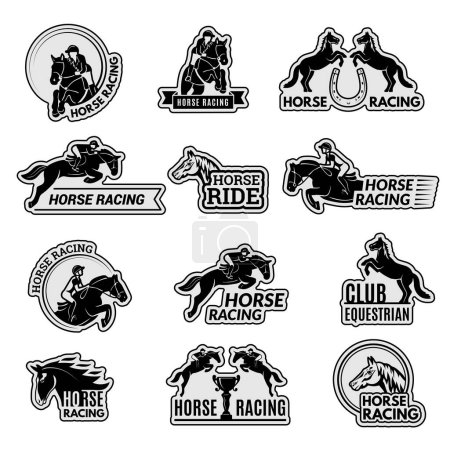 Illustration for Equestrian club logo. Racehorse sport emblems collection stallion domestic riding animals vector pictures. Illustration equestrian club and racehorse logo - Royalty Free Image