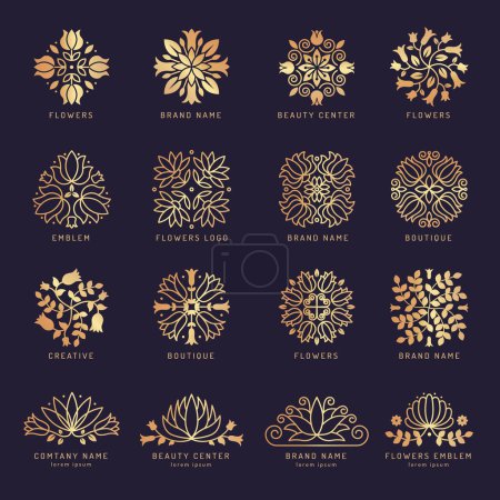 Illustration for Floral beauty logo. Luxury stylized decorative shapes leaves flowers botanical themes for spa salon branding vector themes. Logotype spa natural decoration, emblem botanical floral logo illustration - Royalty Free Image