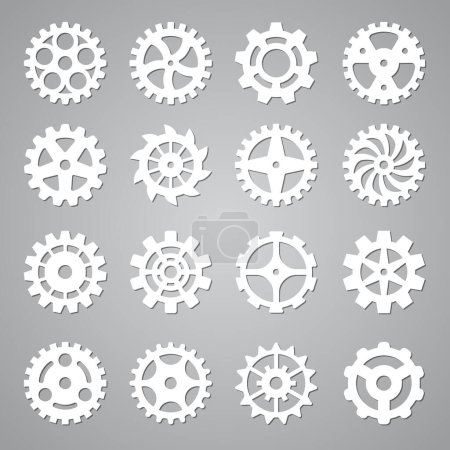 Illustration for Gears icons. Cogwheel circle mechanism wheel symbols future abstract technology concept vector elements collection. Mechanism wheel gear, engineering circle motion, metal disc illustration - Royalty Free Image