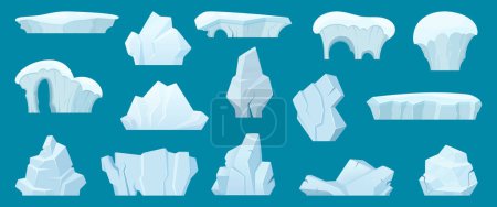 Ilustración de Iceberg. Paisaje ártico con hielo blanco frío rocas en la colección de dibujos animados vector de agua del océano. Hielo ártico, iceberg frío, ilustración de montaña de invierno - Imagen libre de derechos