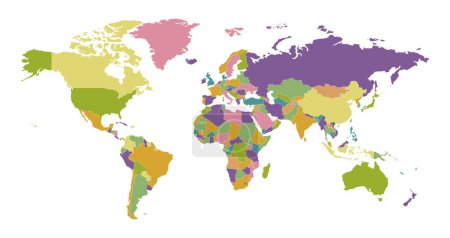 Téléchargez les illustrations : Carte politique. Mondes pays sur la carte graphique colorée vecteur modèle géographique. Illustration carte géographie planète politique continent coloré - en licence libre de droit