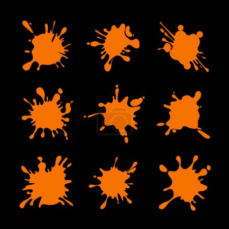 Illustration for Splashes of orange juice. Vector pictures isolate. Splash juice orange, drop drink liquid, juicy citrus, splashing fluid illustration - Royalty Free Image