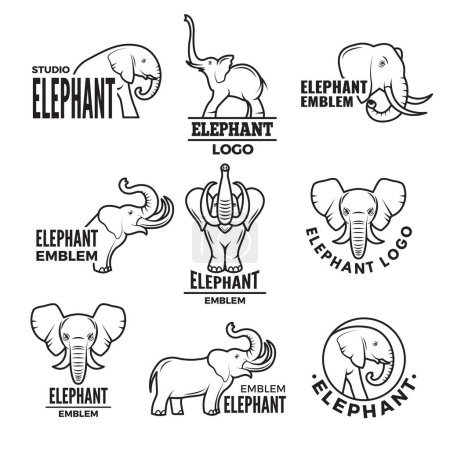 Téléchargez les illustrations : Illustrations stylisées d'éléphants. Modèles pour animal de conception de logo éléphant, vecteur de logo animal sauvage - en licence libre de droit