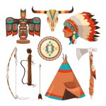 Vector symbols set of american indians. American native tribal, traditional tomahawk illustration