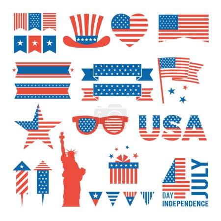Ilustración de Día de la independencia de EE.UU. Elementos de diseño para varias tarjetas, logotipos y banners del 4 de julio día de la independencia - Imagen libre de derechos