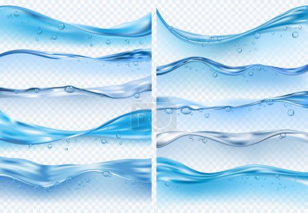 Ilustración de Salpicaduras realistas de onda. Superficie de agua líquida con burbujas y salpicaduras fondos oceánicos o vectores marinos sobre fondo transparente - Imagen libre de derechos