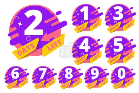 Illustration for Days left. Countdown hours clock time business badges vector template colored set. Countdown day left badge, timer sale illustration - Royalty Free Image