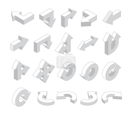 Illustration for 3D arrows. Isometric white various direction arrows vector set. Illustration of arrow isometric, collection of direction interface - Royalty Free Image