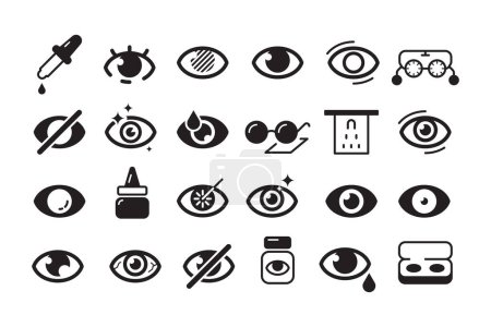 Illustration for Optometry icon. Ophthalmology symbols eye doctor lens optician vector line collection. Illustration lens and optician icons set, sight and vision - Royalty Free Image