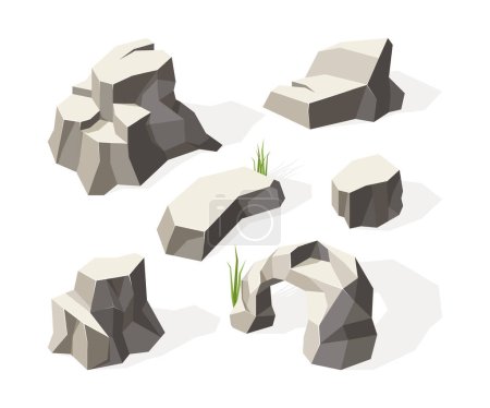 Illustration for Rocks isometric. Gray stones for wall construction block granite mineral vector rocks surface. Illustration mountain mineral, natural solid stone - Royalty Free Image