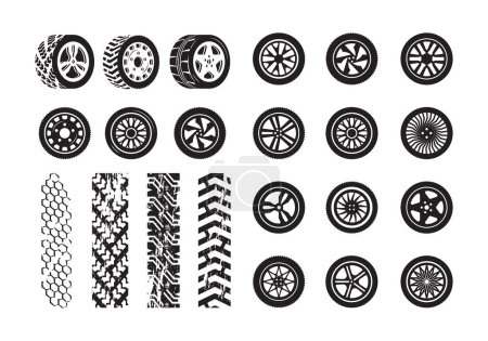 Illustration for Tire texture. Car wheel rubber tires picture silhouettes vector template. Illustration tire and wheel rubber silhouette car - Royalty Free Image