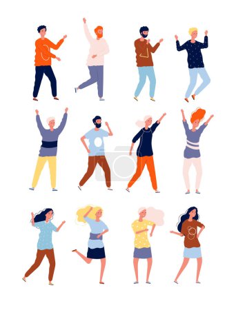 Illustration for Happy dancers. Party happy people night club crowd dancers stylized characters vector collection. Illustration dancer party club, people disco festival - Royalty Free Image