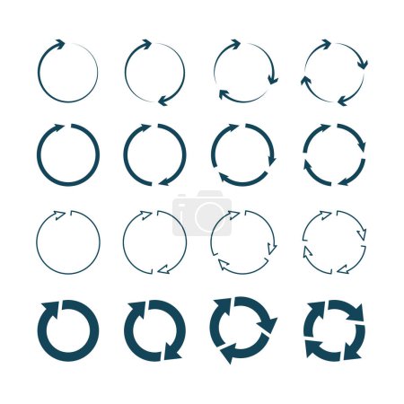 Ilustración de Flechas de círculo. Flechas redondas derecha apuntando símbolos vector colección de iconos. Ilustración botón círculo gráfico, girando, actualizar flecha - Imagen libre de derechos