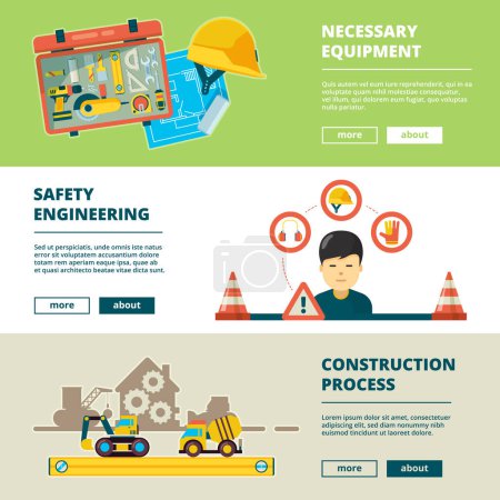Illustration for Construction tools. Equipment for workers house repair engineering technology items factory concept banners vector collection. Illustration equipment industrial, industry building engineering - Royalty Free Image