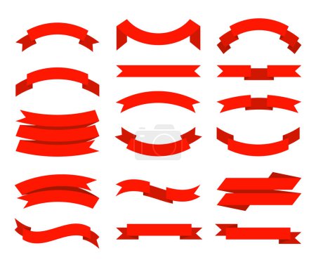 Ilustración de Cintas planas. Banner cinta de colección premium cintas rojas diferentes formas colección de vectores. Decoración de cinta de cintas de ilustración, forma banner rojo - Imagen libre de derechos