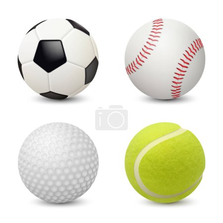 Illustration for Sport balls. Baseball football tennis golf vector realistic sport equipment. Illustration of golf ball and football, tennis and soccer - Royalty Free Image