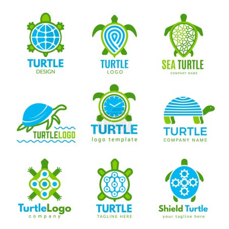 Ilustración de Logo de tortuga. Océano animal salvaje estilizado símbolos tatuaje diseños vector tortuga negocio identidad. Ilustración logo tortuga, reptil animal marino - Imagen libre de derechos