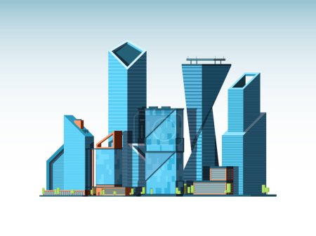 Illustration for Business cityscape landscape. Urban background with office corporate buildings glass tower vector background. District downtown with tower glass building illustration - Royalty Free Image
