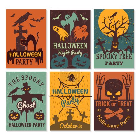 Illustration for Halloween cards. Greeting cards invitation to horror scary evil halloween party vector design template. Halloween scary and horror illustration - Royalty Free Image