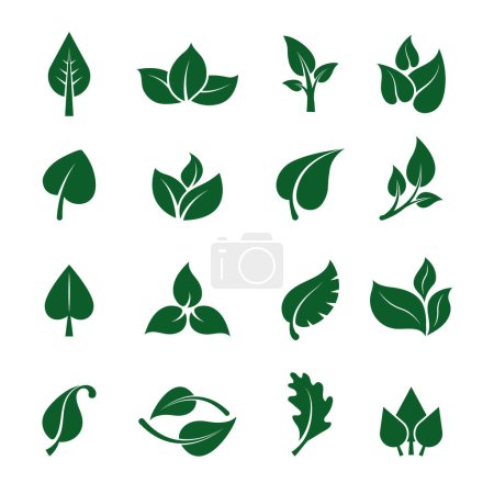 Ilustración de Deja el logo. Plantas verdes estilizadas para proyectos de diseño de marcas ecológicas jardín natural limpio. Ambiente verde hoja, follaje fresco. Ilustración vectorial - Imagen libre de derechos
