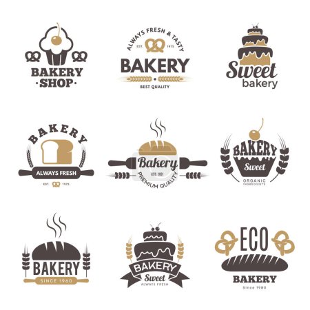 Illustration for Bakery labels. Cooking symbols kitchen vector illustrations for logo design. Bakery logo emblem, premium quality badge - Royalty Free Image
