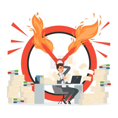 Illustration for Deadline vector concept. Office manager and chaos at work illustration. Office employee hurry at deadline - Royalty Free Image