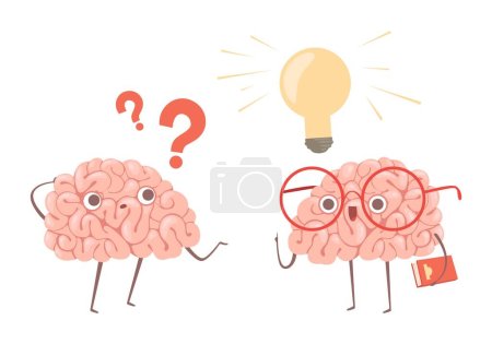 Illustration for Problem solving vector concept. Cartoon brains thinking about problem and finds new idea illustration. Illustration of brain idea, question think - Royalty Free Image