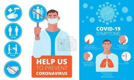 Illustration for Ncov infographic. Symptoms and prevention medical warnings allergy ncov vector illustrations. Medical warning, prevention virus corona, illness respiratory prevent - Royalty Free Image