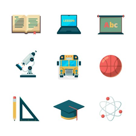 Illustration for Back to school flat icon. Education learning graduation vector symbols college application pictures. College education, school study science illustration - Royalty Free Image