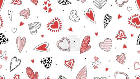 Illustration for Doodle hearts pattern. Hand drawn decorative love background, st. Valentine day vector illustration. Heart pattern seamless, wallpaper decorative - Royalty Free Image