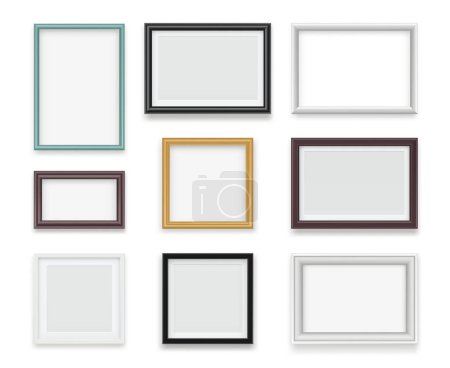 Illustration for Vintage frames. Wooden painting and photo empty boards for exhibition vector template realistic. Illustration of gallery frame for photo or picture painting - Royalty Free Image
