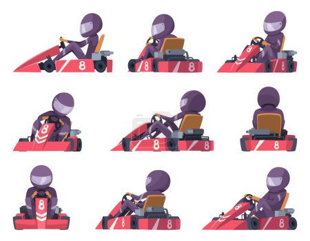Téléchargez les illustrations : Des coureurs de karting. Sport voitures de vitesse de compétition vectoriel de karting illustrations automobiles. Kart de vitesse extrême, sport automobile - en licence libre de droit