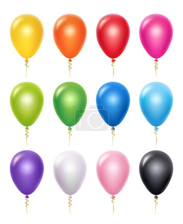 Téléchargez les illustrations : Ballon coloré. Décoration de fête d'anniversaire vecteur 3D ballons réalistes. Illustration de ballon à air réaliste pour festif, brillant et coloré - en licence libre de droit