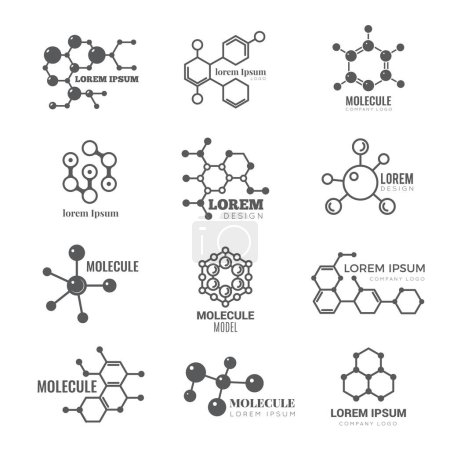 Illustration for Molecular logo. Chemistry dna molecule scientific structure atom business brand vector concept. Illustration of molecular chemistry, dna logo, molecule structure - Royalty Free Image