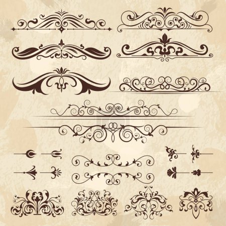 Illustration for Vintage frame elements. Calligraphy borders and corners filigree classic retro vector design template. Illustration of menu decoration, ornament and filigree decorative frame border - Royalty Free Image