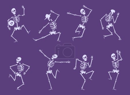 Ilustración de Baile de esqueleto. Fiesta divertido personajes bailarines poses en halloween partido cráneo huesos vector conjunto. Ilustración esqueleto cuerpo, halloween miedo y horror - Imagen libre de derechos