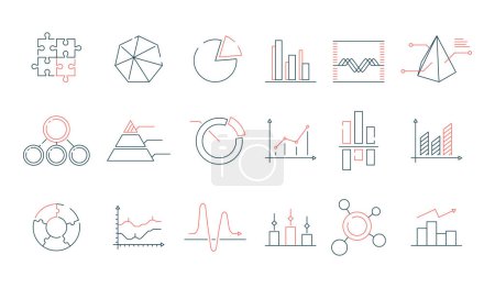 Illustration for Graphs statistics icon. Financial business charts office stats vector colorful line trending symbols. Business outline group analytics stats illustration - Royalty Free Image