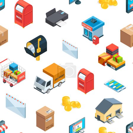 Illustration for Vector isometric logistics and delivery icons pattern or background illustration. Delivery pattern seamless, transportation and distribution service - Royalty Free Image